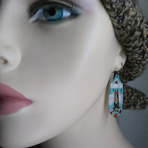 JRW Handmade Turquoise Swarovski Beaded Earrings - Picture 2 of 6